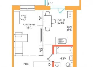 1-комнатная квартира на продажу, 41.1 м2, Иркутск, Пулковский переулок, 28, ЖК Пулковский