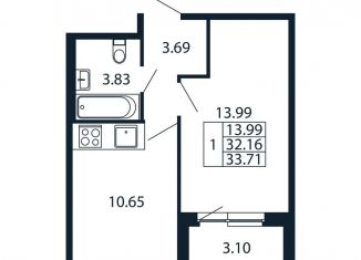 Продаю 1-комнатную квартиру, 34.7 м2, городской посёлок Новоселье