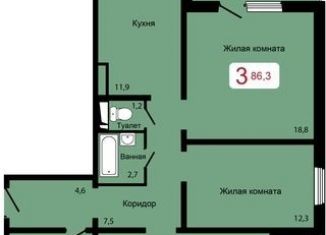 Трехкомнатная квартира на продажу, 86.3 м2, Красноярск