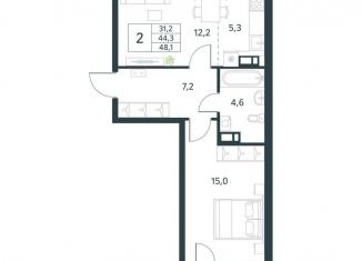 Продажа 2-ком. квартиры, 48.1 м2, Забайкальский край