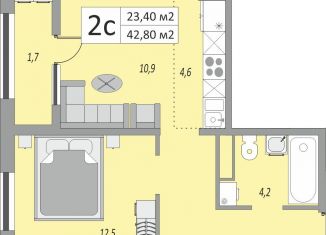 2-комнатная квартира на продажу, 42.8 м2, Крымск, улица Юркина, 6