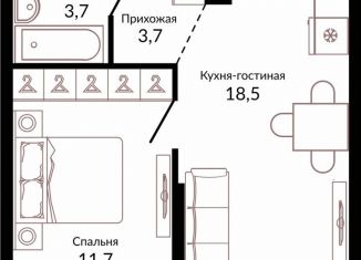 Продам однокомнатную квартиру, 39.8 м2, Краснодар, ЖК Отражение