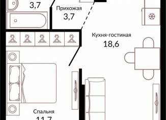 Продажа 1-комнатной квартиры, 40.2 м2, Краснодар, ЖК Отражение