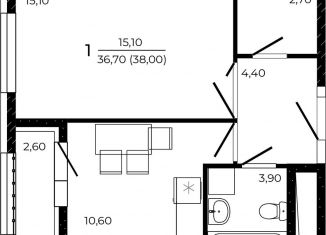 Продаю 1-комнатную квартиру, 38 м2, Ростовская область