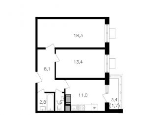 Продажа 2-ком. квартиры, 56.9 м2, Москва