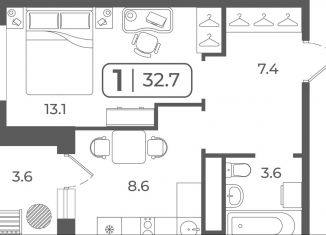 Продается 1-ком. квартира, 32.8 м2, Тюмень