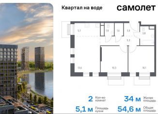 Продаю двухкомнатную квартиру, 54.6 м2, Москва, жилой комплекс Квартал на воде, 2, район Печатники