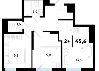 2-комнатная квартира на продажу, 45.6 м2, Тюмень