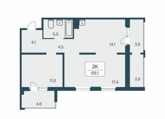 Продается двухкомнатная квартира, 69.1 м2, Новосибирск, Кировский район