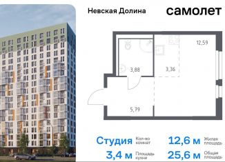 Продам квартиру студию, 25.6 м2, деревня Новосаратовка, Невская Долина, к1.2