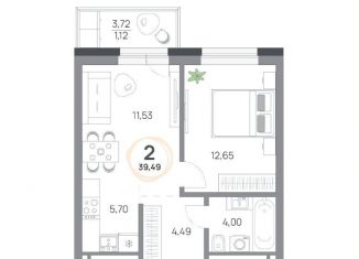 Продается двухкомнатная квартира, 39.5 м2, Красноярск, Октябрьский район