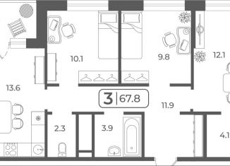 Продажа 3-ком. квартиры, 67.9 м2, Тюмень