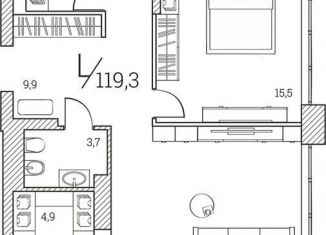 Трехкомнатная квартира на продажу, 119.3 м2, Тюмень, Первомайская улица, 1Аблок2