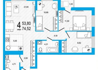 4-комнатная квартира на продажу, 74.5 м2, Уфа, Дёмский район