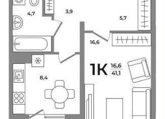 Продаю 1-ком. квартиру, 41.1 м2, Новосибирск, Кировский район, Беловежская улица, 1С