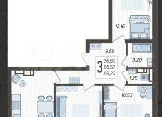 Продажа 3-ком. квартиры, 70 м2, Краснодар, улица имени Владимира Жириновского, 1к3