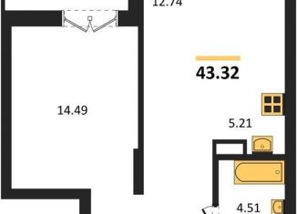 Продаю 1-ком. квартиру, 43.3 м2, Новосибирск, метро Золотая Нива