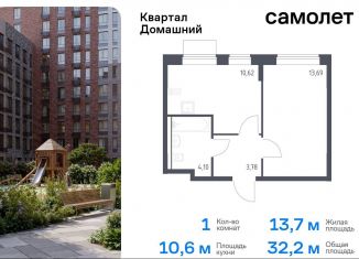 Продается однокомнатная квартира, 32.2 м2, Москва, жилой комплекс Квартал Домашний, 1, район Марьино