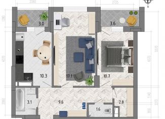 2-ком. квартира на продажу, 58 м2, Воронеж, улица Фёдора Тютчева, 93/4, ЖК Микрорайон Боровое