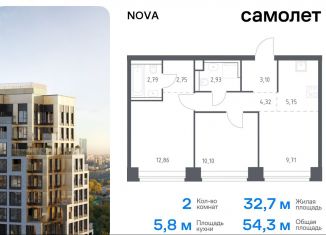 Двухкомнатная квартира на продажу, 54.3 м2, Москва, ЗАО, жилой комплекс Нова, к1