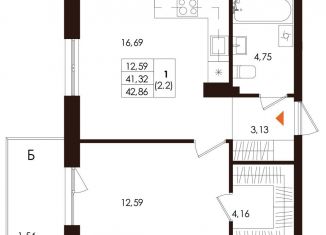 1-ком. квартира на продажу, 42.9 м2, Санкт-Петербург