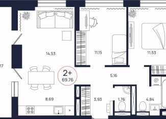 Продам двухкомнатную квартиру, 69.8 м2, Тюменская область