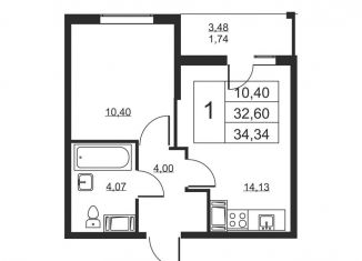 1-ком. квартира на продажу, 34.3 м2, Ленинградская область