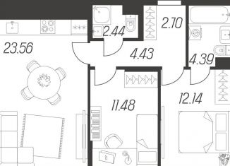 Продам 2-ком. квартиру, 61.1 м2, Тула