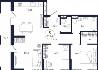 3-ком. квартира на продажу, 82.9 м2, Тюменская область