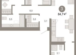 Продаю трехкомнатную квартиру, 84.7 м2, Тюменская область