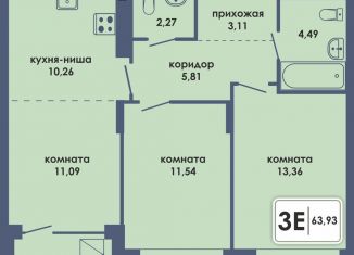 Трехкомнатная квартира на продажу, 63.9 м2, Пермский край