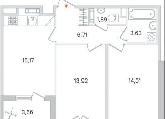 2-комнатная квартира на продажу, 57.2 м2, Пушкин