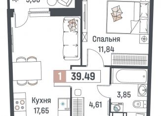 Продаю 1-комнатную квартиру, 39.5 м2, Мурино