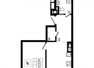 1-комнатная квартира на продажу, 35.9 м2, Ярославль