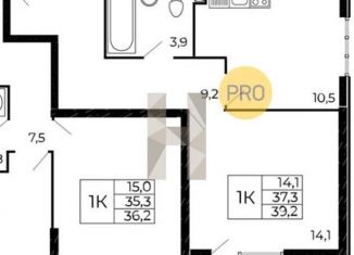 Продается 1-комнатная квартира, 39.2 м2, Ростовская область, жилой комплекс Западные Аллеи, 5.2