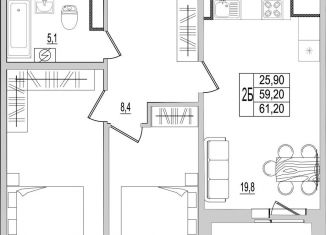 Продажа 2-ком. квартиры, 61.2 м2, Псковская область