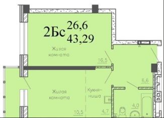 Продаю однокомнатную квартиру, 42.4 м2, Новосибирская область