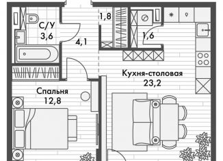 Продам 1-комнатную квартиру, 47.9 м2, Казань