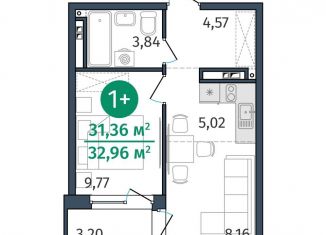 1-комнатная квартира на продажу, 31.4 м2, Тюмень, улица Тимофея Кармацкого, 17