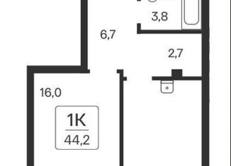 Продается однокомнатная квартира, 44.2 м2, Новосибирск