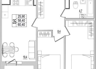 Продаю 2-ком. квартиру, 60.4 м2, Псковская область