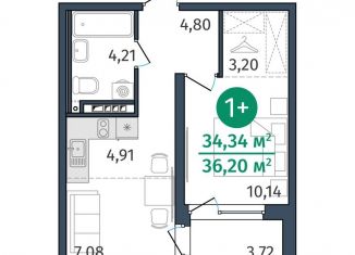 Продаю 1-ком. квартиру, 34.3 м2, Тюмень, улица Тимофея Кармацкого, 17