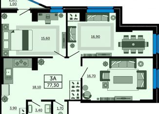 Продажа трехкомнатной квартиры, 76.9 м2, Ростов-на-Дону, проспект Космонавтов, 1В, ЖК Акватория