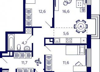 Продается квартира со свободной планировкой, 83.1 м2, Уфа, Октябрьский район, улица Энтузиастов, 7