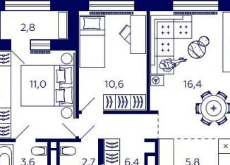 Продажа квартиры свободная планировка, 57.9 м2, Уфа, Октябрьский район, улица Энтузиастов, 7