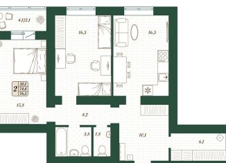 Продается 2-комнатная квартира, 74.4 м2, Самарская область