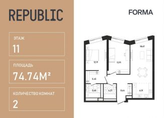 Продается 2-комнатная квартира, 74.7 м2, Москва, жилой комплекс Репаблик, к2.3