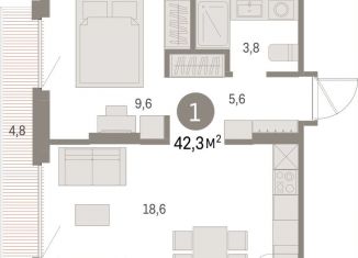 Продам 1-комнатную квартиру, 42.3 м2, Екатеринбург, метро Чкаловская