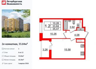 Продам однокомнатную квартиру, 33.8 м2, Санкт-Петербург, муниципальный округ Коломяги