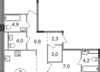 3-комнатная квартира на продажу, 105.7 м2, Московская область